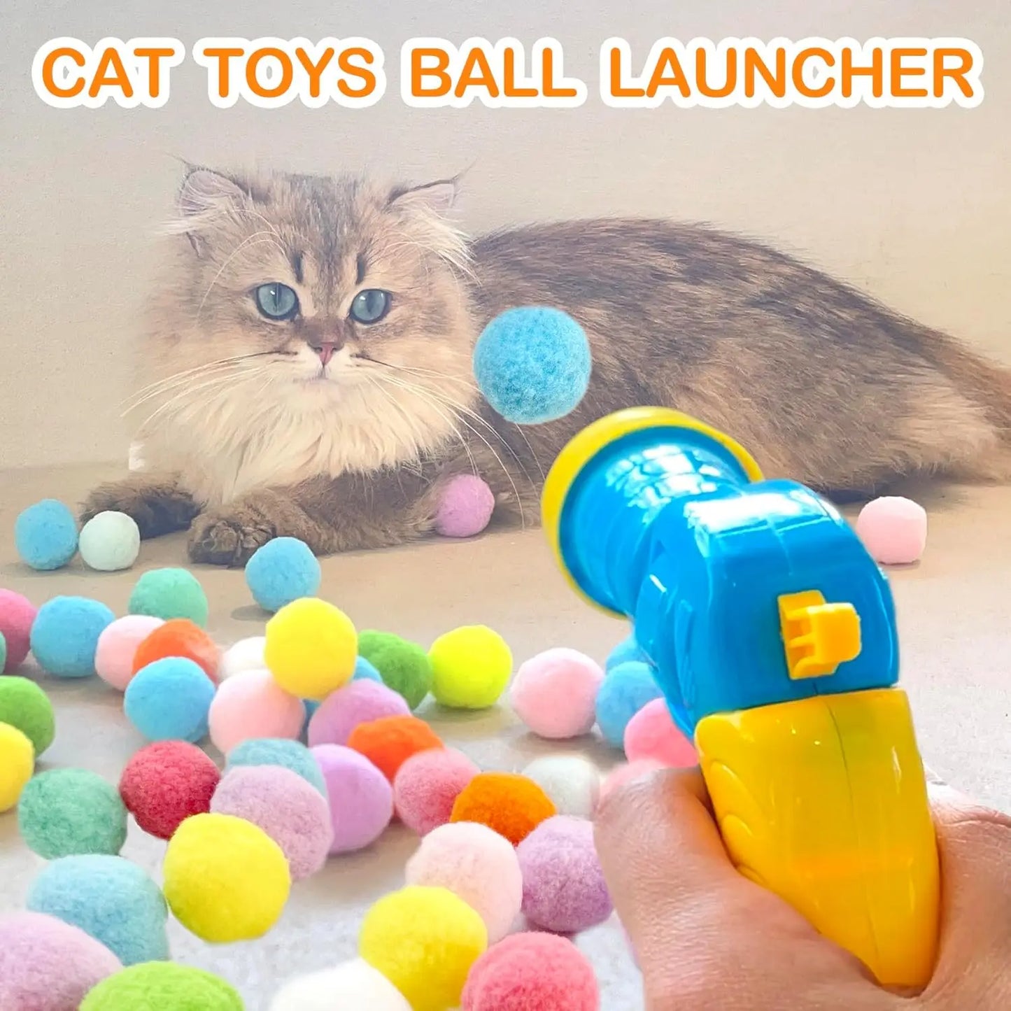 Cat Ball Launcher Gun Interactive Toy for Indoor Cats with Plush Pom Pom Balls Training Kitten Play Fetch Game Pet Supplies
