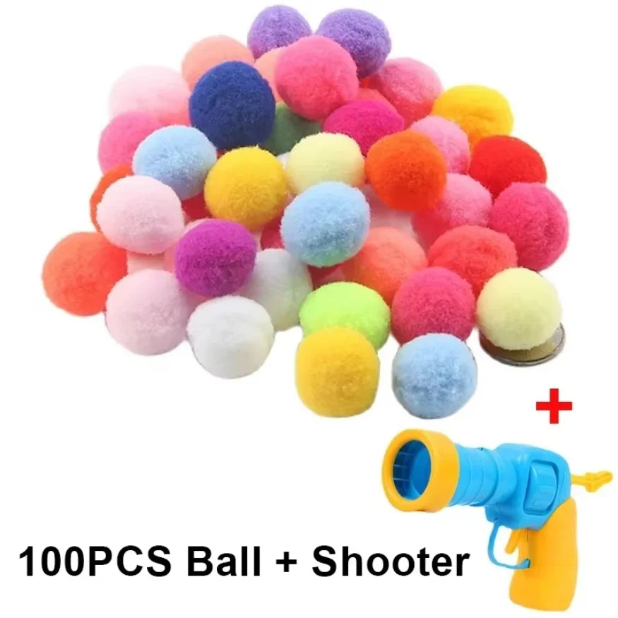 Cat Ball Launcher Gun Interactive Toy for Indoor Cats with Plush Pom Pom Balls Training Kitten Play Fetch Game Pet Supplies