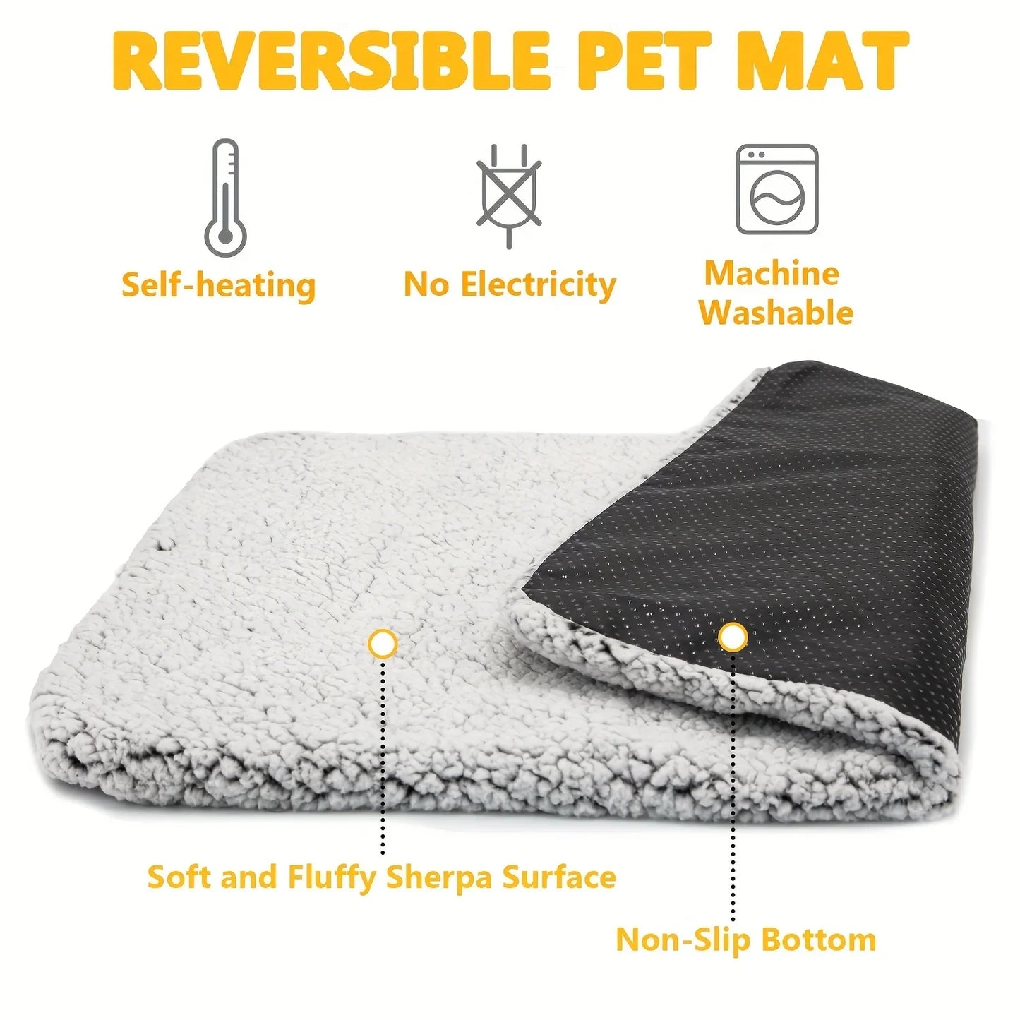 Self-Heating Pet Pad Blanket for Dogs Cats, No Electricity Thermal Mat with Anti-Slip Bottom, Warm Cushion for Puppy Kitten Pets