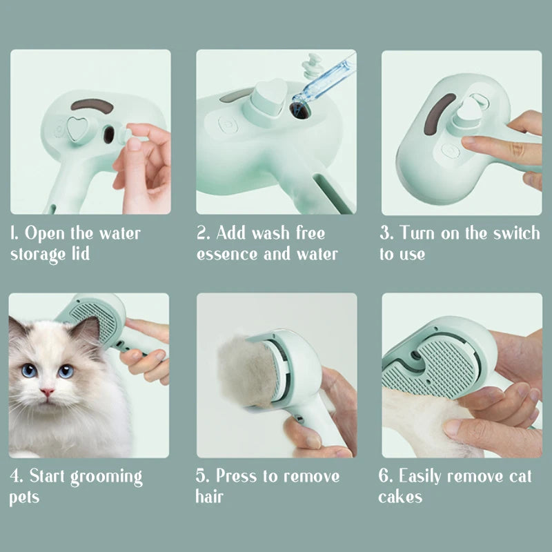 Dog Comb Pet Steam Massage Brush Safe Round Head Soft Teeth Spray Hair Removal Combs